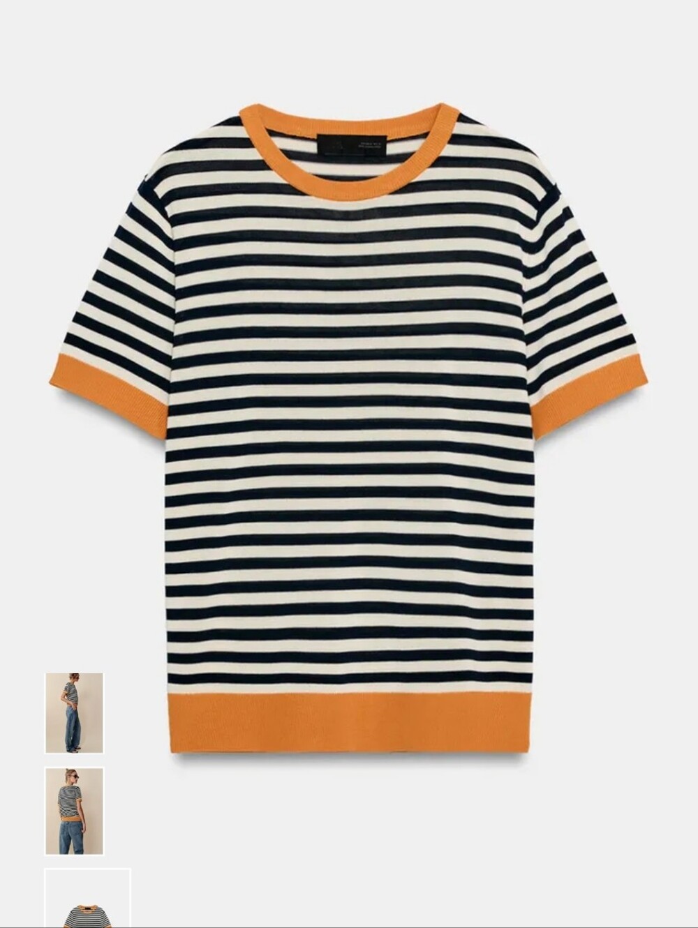 Striped Short-Sleeve Knit Tee with Orange Trim